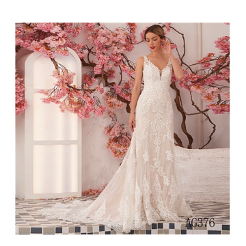 embroidery sexy deep V-neck applique luxury best customized lace mermaid asa bridal wedding dress